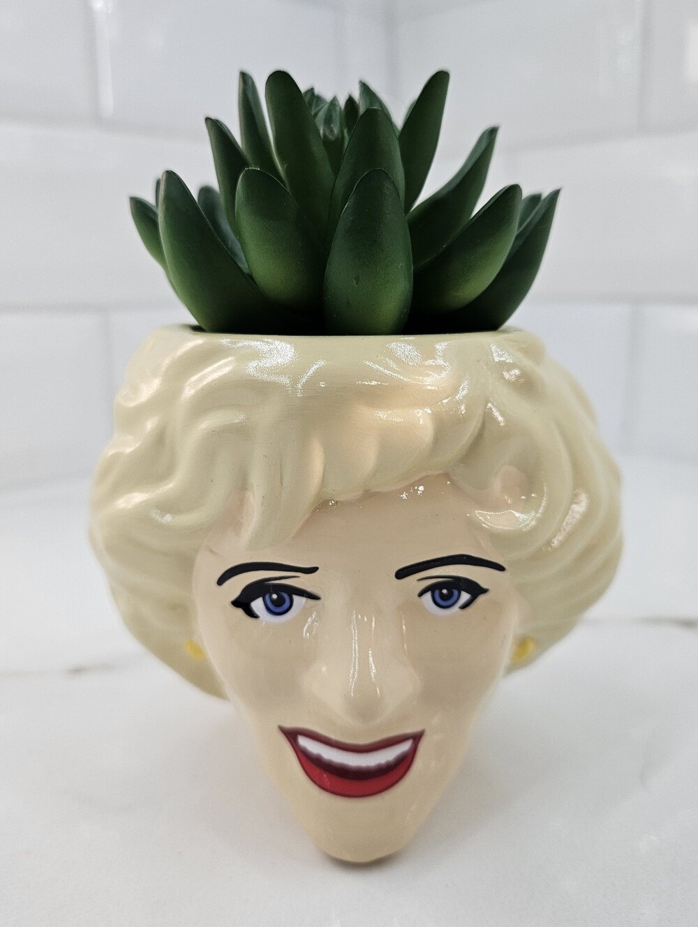 Toynk Golden Girls Rose Betty White Ceramic Mini Planter w Faux Succulent NWOB